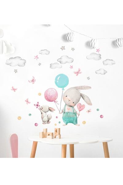 Sim Tasarım Happy Days Little Rabbits Wall Sticker Set Colorful