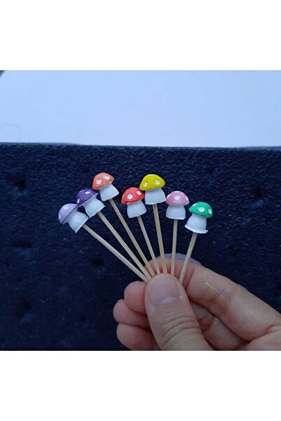 melora 7 adet kürdanlı renkli mini mantar saksı süsü pasta süsü ,Saksı Dibi Süsü Teraryum Minyatür Obje