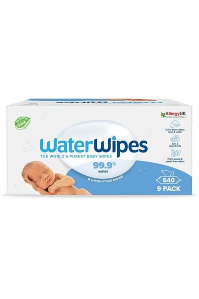 WaterWipes Original Plastic Free Baby Wipes, 540 Wet Wipes, 99.9% Water Based And Unscented For Sens