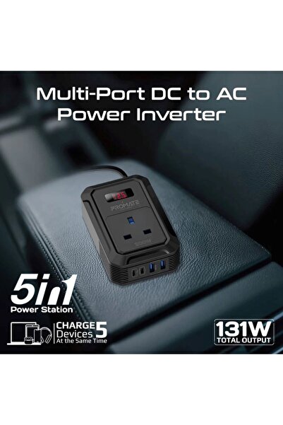 Promate Multi-Port DC to AC Power Inverter with 200W AC Socket
