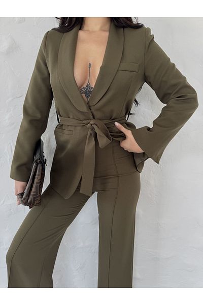 Moda İkra Button Detailed Belted Jacket Trousers Suit