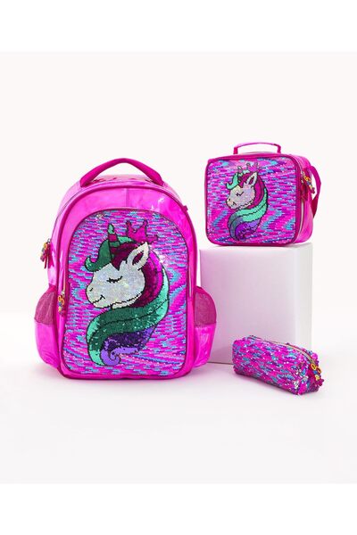Fab N Funky Backpack Set, Backpack with Lunch Bag & Pouch, Pink, 3 Pieces - 16 Inches