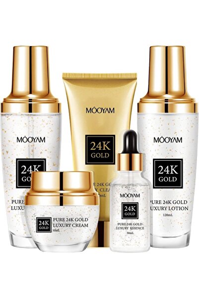 Max Touch مجموعة مويام الفاخرة للعناية بالبشرة من الذهب عيار 24 قيراطًا (منظف + تونر + لوشن + كريم + خلاصة)