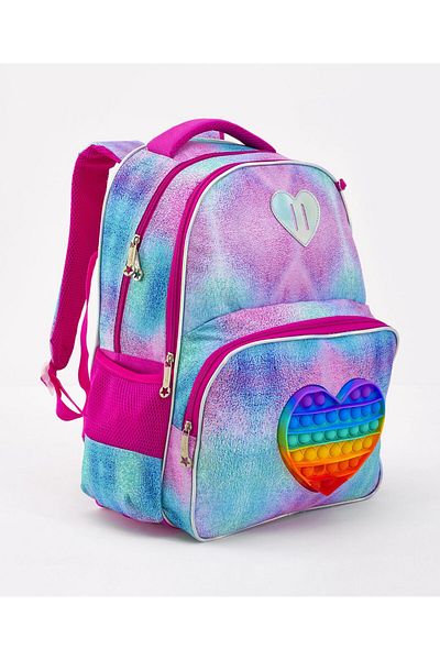 Fab N Funky Heart Themed Backpack with Lunch Bag and Pencil Pouch, Pink and Blue, 3 Pieces - 18 Inches
