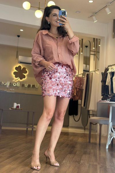 Unique Boutique Pink Sequin Mini Skirt