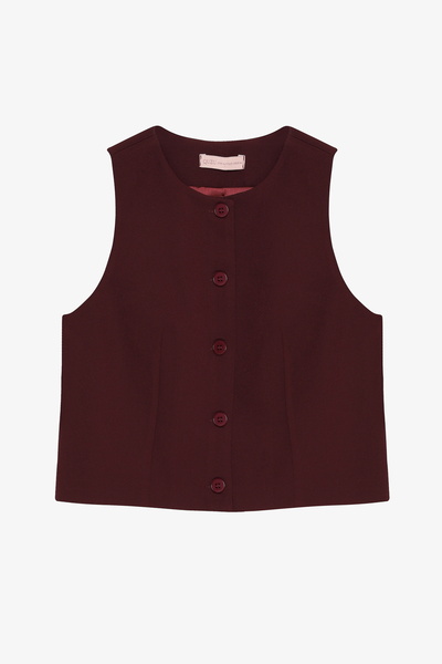 Quzu Button Detailed Vest Jacket Plum