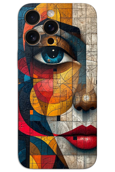 MRCİLETİSİM غطاء خلفي مطبوع بنمط HD لهاتف iPhone 16 Pro - وجه فني