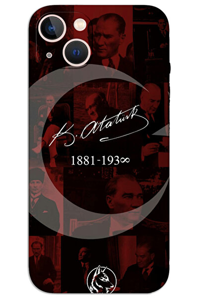 MRCİLETİSİM iPhone 15 Kılıf HD Desen Baskılı Arka Kapak - Atatürk Ayyıldız