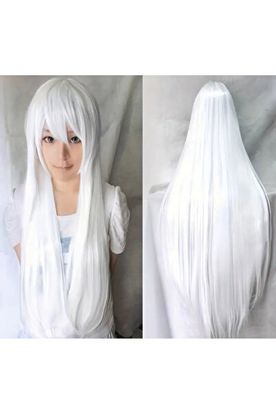 Butic Cosplay Asya Tarzı Beyaz Peruk Uzun Düz Sentetik Peruk Kawaii Peruk