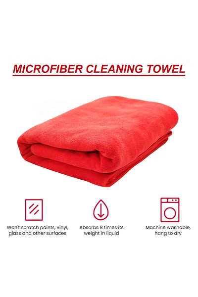AGC CL10079 Microfiber Cleaning Towel 150x60cm, 450GSM, Super Absorbent, Machine Washable Cloth Red
