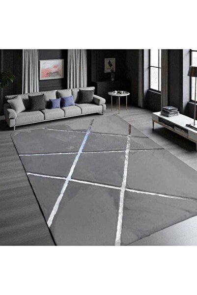deco marié Gri Tonlarında Modern Peluş Halı, Modern Tasarımlı Salon Halısı