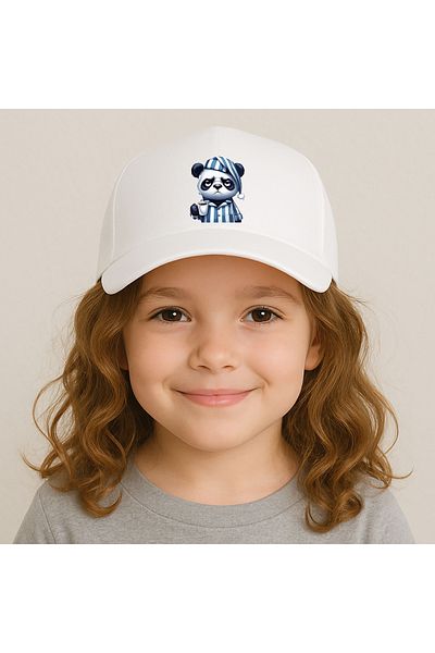 sielta Sleepy Panda Printed White Girl's Sports Hat Cap