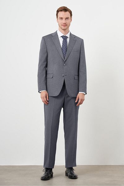 Morven Men's Smoked Polyviscon Trend Patterned Dynamic Fit Mono Collar Suit