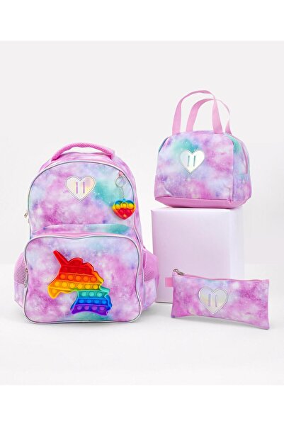 Fab N Funky Unicorn Themed Backpack with Lunch Bag and Pencil Pouch, Pink, 3 Pieces - 18 Inches