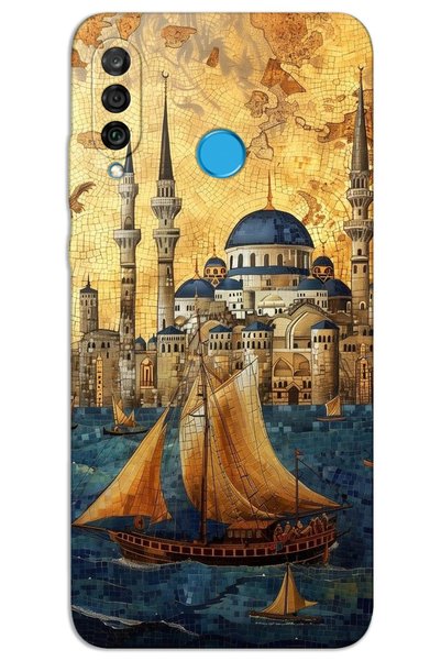 MRCİLETİSİM حافظة هواوي P30 لايت ذات غطاء خلفي مطبوع بنمط HD - قارب شراعي سلي...