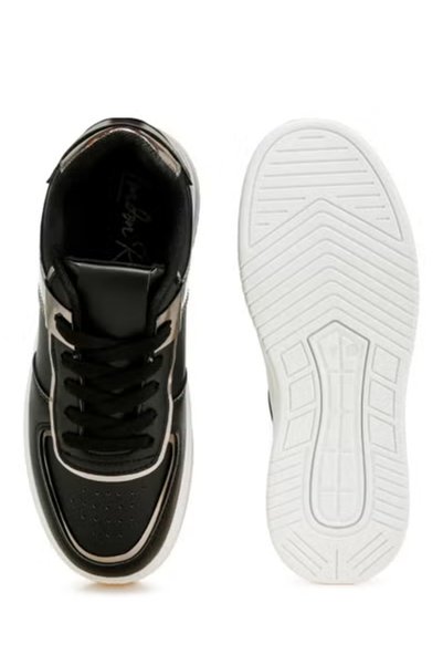 london Rag Women Metallic Paneling Platform Sneakers Black Pewter