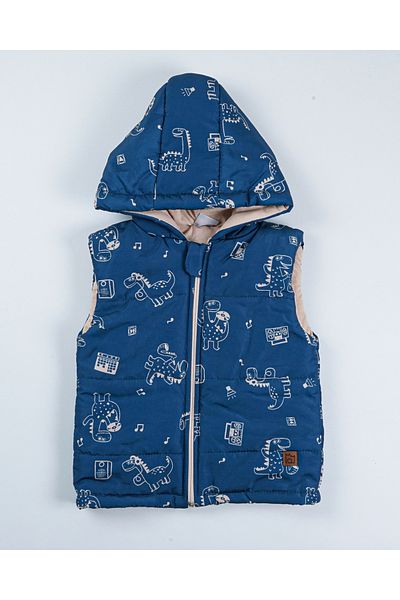Baby Minty Dinozor Patterned Hooded Children's Vest