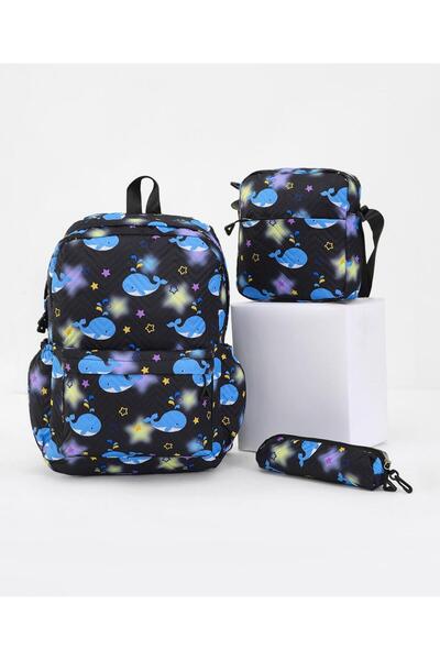 Fab N Funky All Over Whales Printed Backpack Lunch Bag and Pencil Case Set, 5...