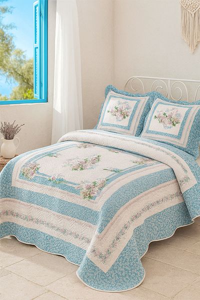 Evimcim Double Bedspread Set 250X260 cm Soft Texture with 2 Pillowcases Modern Design