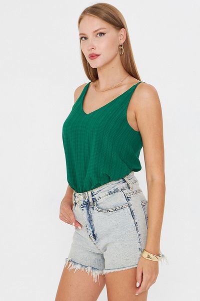 armonika Women's Dark Green Linen Look Strap Blouse Arm-24Y001064