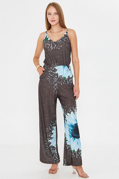 armonika Women's Mint Front Back V Strap Jumpsuit with Elastic Waist and Pockets Arm-25Y001035