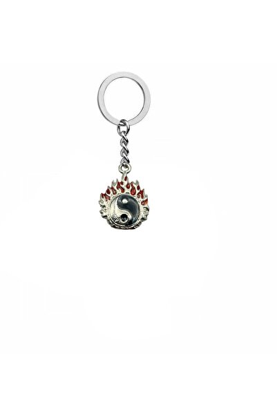 Herşey Nota Unisex Keychain with Red Flame Ying Yang Figure – Zamak Metal Love and Balance Symbol Bag Ornament