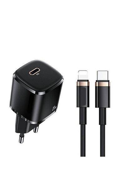 Bibilel Set încărcător PD 20W + cablu de date USB-C la Lightning 1,2 m, Negru, KOF-BBL5912