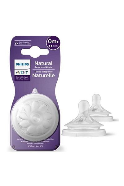 Philips Avent Set 2 silicon nipples Philips Avent Response SCY962/02, +0 months, Flow 2 (Transparent)
