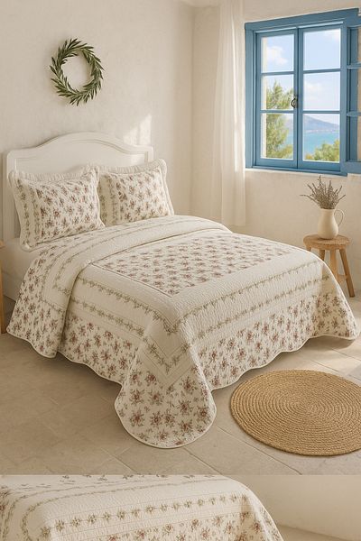 Evimcim Double Bedspread Set 250X260 cm Soft Texture with 2 Pillowcases Modern Design