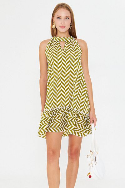 armonika Women's Khaki Halter Neck Ruffle Hem Mini Dress Arm-25Y001097