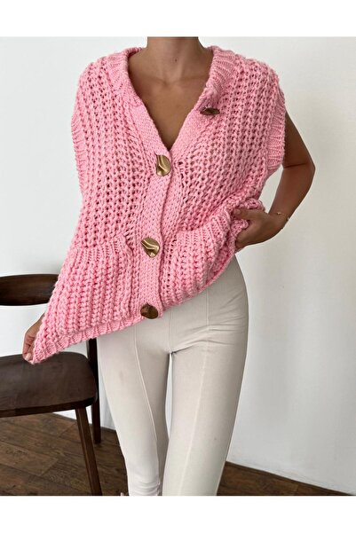 fujya Ροζ γιλέκο με διπλή τσέπη με μεταλλικό κουμπί