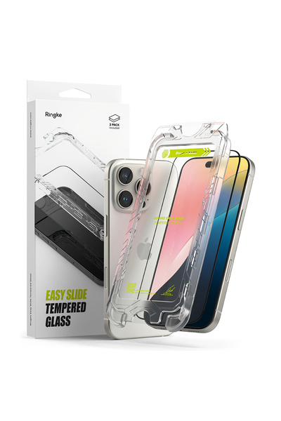 Ringke iPhone 16 Pro Screen Protector | Easy Slide Tempered Glass | 2 Pack, W Installation Jig