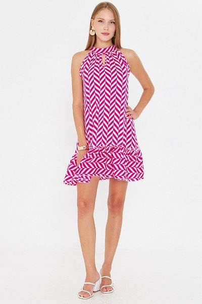 armonika Women's Fuchsia Halter Neckline Ruffle Hem Mini Dress Arm-25Y001097