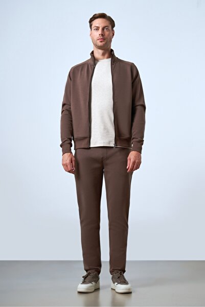 SPORTEMPT ψηλός λαιμός Δερμάτινο ανδρικό μπλουζάκι με φερμουάρ - Καφέ