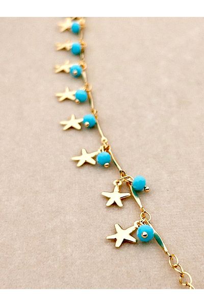 Siya Silver Steel Anklet with Starfish and Oyster Figures and Pearls