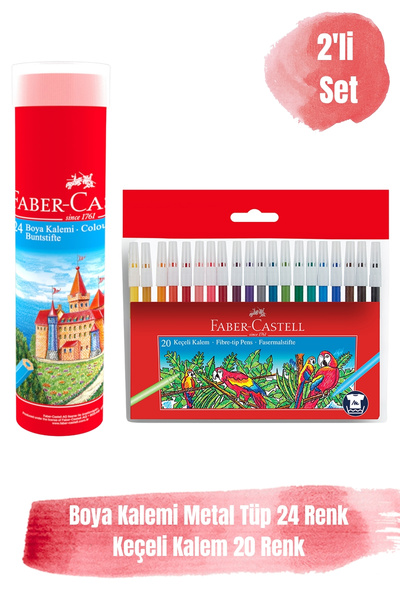 Faber Castell 24'lü Metal Tüp Boya Kalemi& 20'li Keçeli Kalem 2'li Set