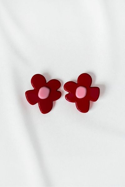 Huit Red Pink Flower Earrings