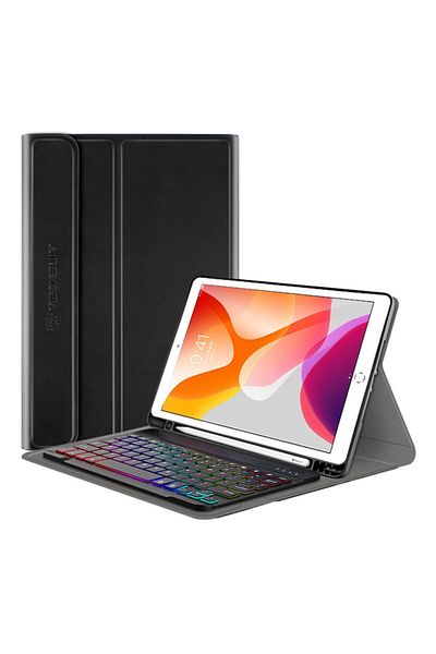 Flo Protective Case with Keyboard for iPad 10.2 2019/2020/2021, A57, Silicon Flex, Deep Dark