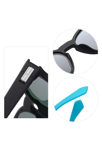 GERICOM Ochelari de soare pentru femei, formă rotundă, lentile polarizate, filtru UV, lentilă albastră, plastic negru-albastru