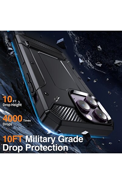 OEM Husă de protecție pentru iPhone 15 Pro, ușoară, cu suport Hybrid Armor, G557, metalică, albastră