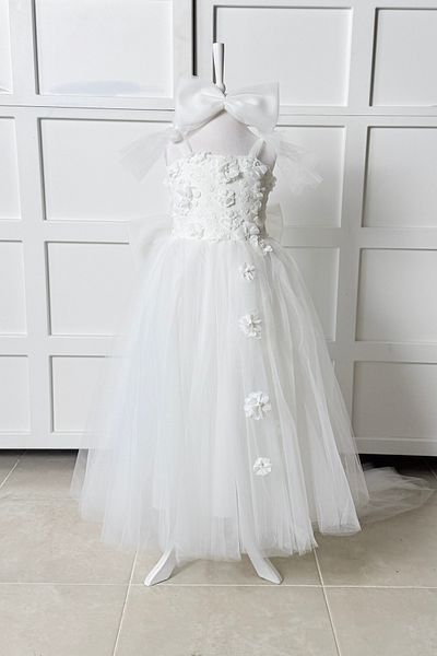 modabesta White 3D Floral Girl's Evening Dress and Party Dress