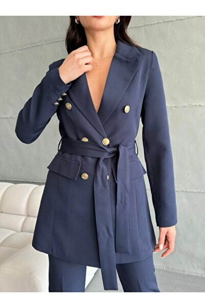 Moda İkra Button Detailed Belted Jacket Trousers Suit