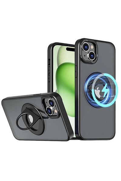 OEM Husă de protecție pentru iPhone 15, UltraX, seria MagSafe Ghost Holder, G476, metalică, negru mat
