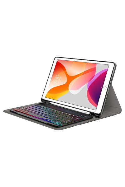 Flo Husa Protectie cu Tastatura pentru iPad 10.2 2019/2020/2021, A57, Silicon Flex, Deep Dark