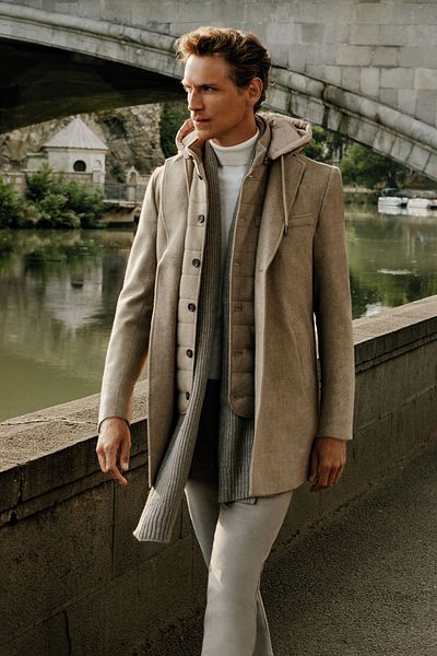 ALTINYILDIZ CLASSICS Men's Mink Wool Warm Standard Fit Regular Cut Mono Collar Side Pocket Coat