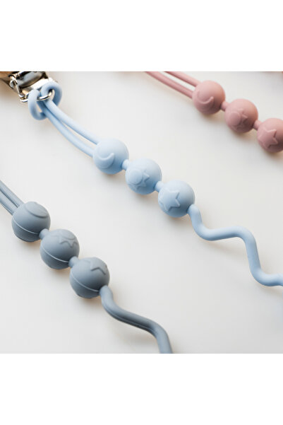 BabySnugg Set lanț suzetă din silicon, 2 bucăți, cleme din lemn, fără BPA, albastru