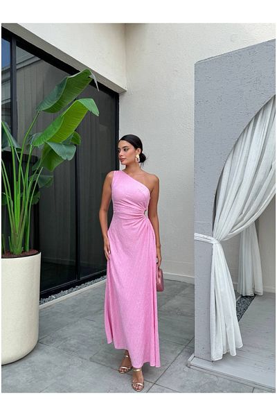 ESRAHELVACI One Shoulder Lace Textured Smocked Dress