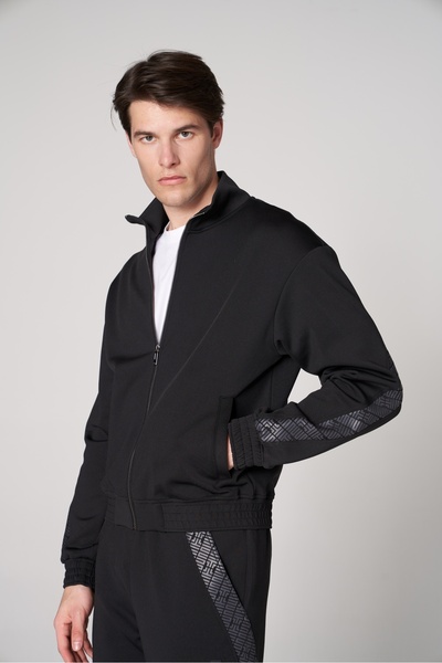 SPORTEMPT Ανδρικό μπλουζάκι με φερμουάρ Monogram ριγέ ψηλός λαιμός - Μαύρο