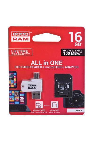 Goodram Pachet Card de memorie All in One M1A4-0160R12, 16GB, microSDHC, Clasa 10, UHS-I U1, Adaptor