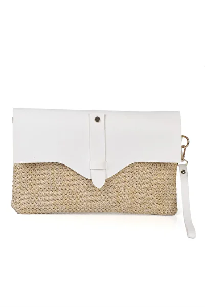 Alessia Bag Cloe Magnet Cover Straw Clutch Bag White